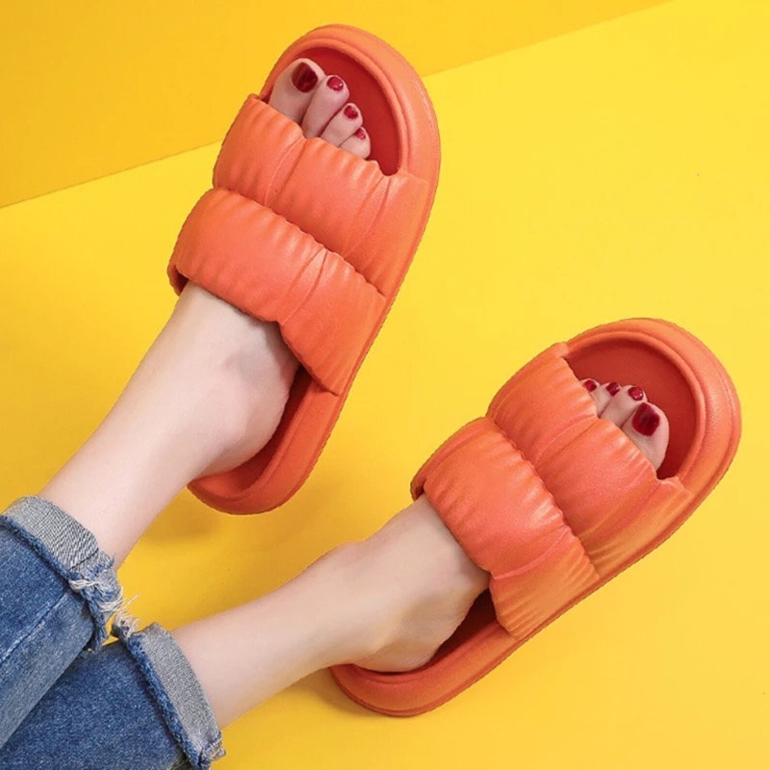 Women's Thick Platform Pillow Slides Orange Etsy UK