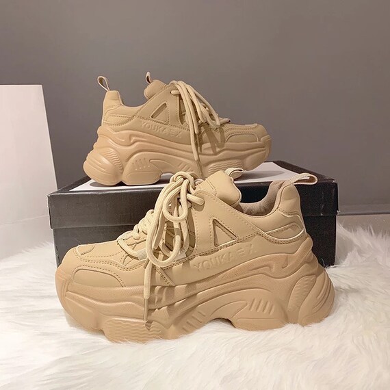 chunky brown platform sneakers