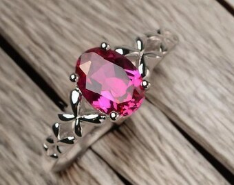 14K Silver Gold Plated Oval Cut Natural Ruby Engagement Ring July Birthstone Promise Ring Wedding Ring, Engagement ring For Women