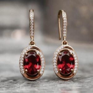 Rubinhängande örhängen, 14k gult guldpläterade, 925 sterlingsilver, CZ diamant Halo hängande örhängen, brudsmycken, rubinhängen present till henne