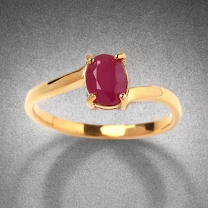 Solitaire robijn ring vergulde edelsteen | Cocktailbelofte sieraden cadeau voor haar