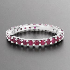 Solitaire Ruby 925 sterlingzilveren ring, Ruby Eternity bandring voor vrouwen, juli geboortesteen statement ring sieraden voor haar