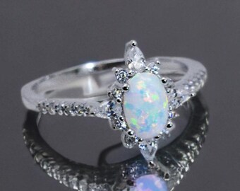 Multi Fire Opal Sterling Silver Ring October Birthstone Natural Opal Ring, Engagement Ring, White Opal Ring Gift For Her