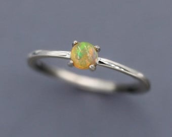 Solitaire Fire Opal Sterling Silver Ring October Birthstone Natural Opal Ring, Engagement Ring, White Opal Ring Gift For Her