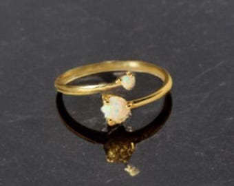 Echter Goldring Opal, Oktober Geburtsstein, verstellbarer offener Goldring mit Doppelopalen, Oktober Geburtstagsgeschenk, Opalschmuck Geschenk für Crush