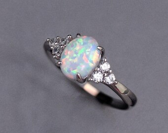 Multi Fire Opal Sterling Silver Ring October Birthstone Natural Opal Ring, Engagement Ring, White Opal Ring Gift For Her