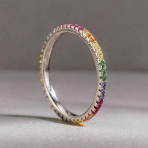 925 Sterling Silver Rainbow Eternity Ring • Multicolor Stacking Band •  Jewelry Gifts For Love Ones