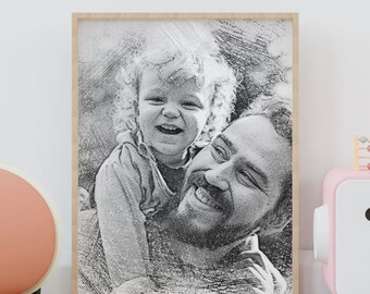 Custom Portrait from Photo,Family Portrait,Pencil Sketch from Photo,Personalized,Digital Gift,Father's Day Gift