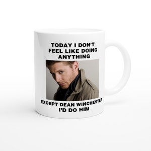 White 11oz Ceramic Coffee Tea Mug Dean Winchester - Left Hand