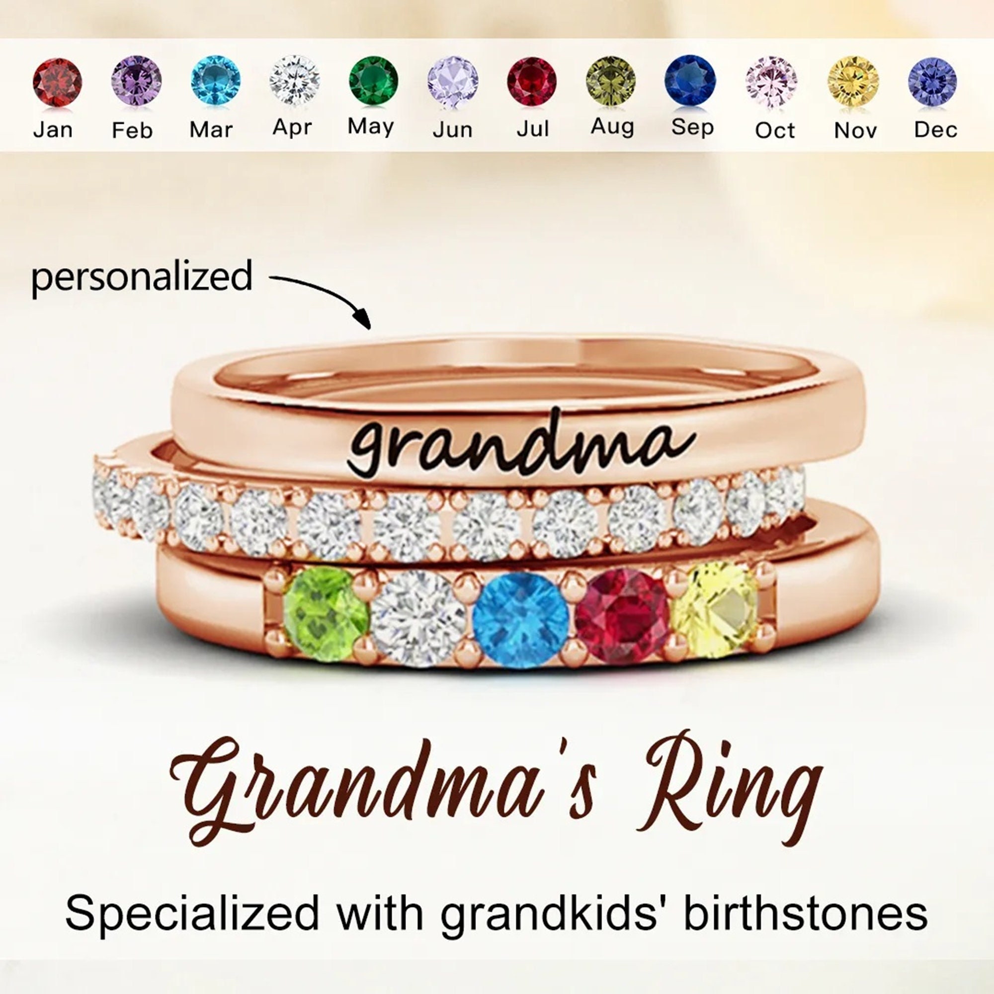 Grandma Family Birthstone Ring