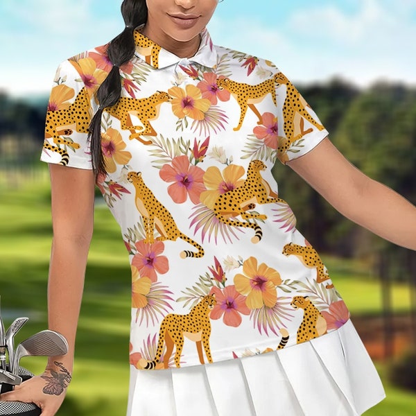 Tropical Palm Lead Island Print Women's Golf Shirts
