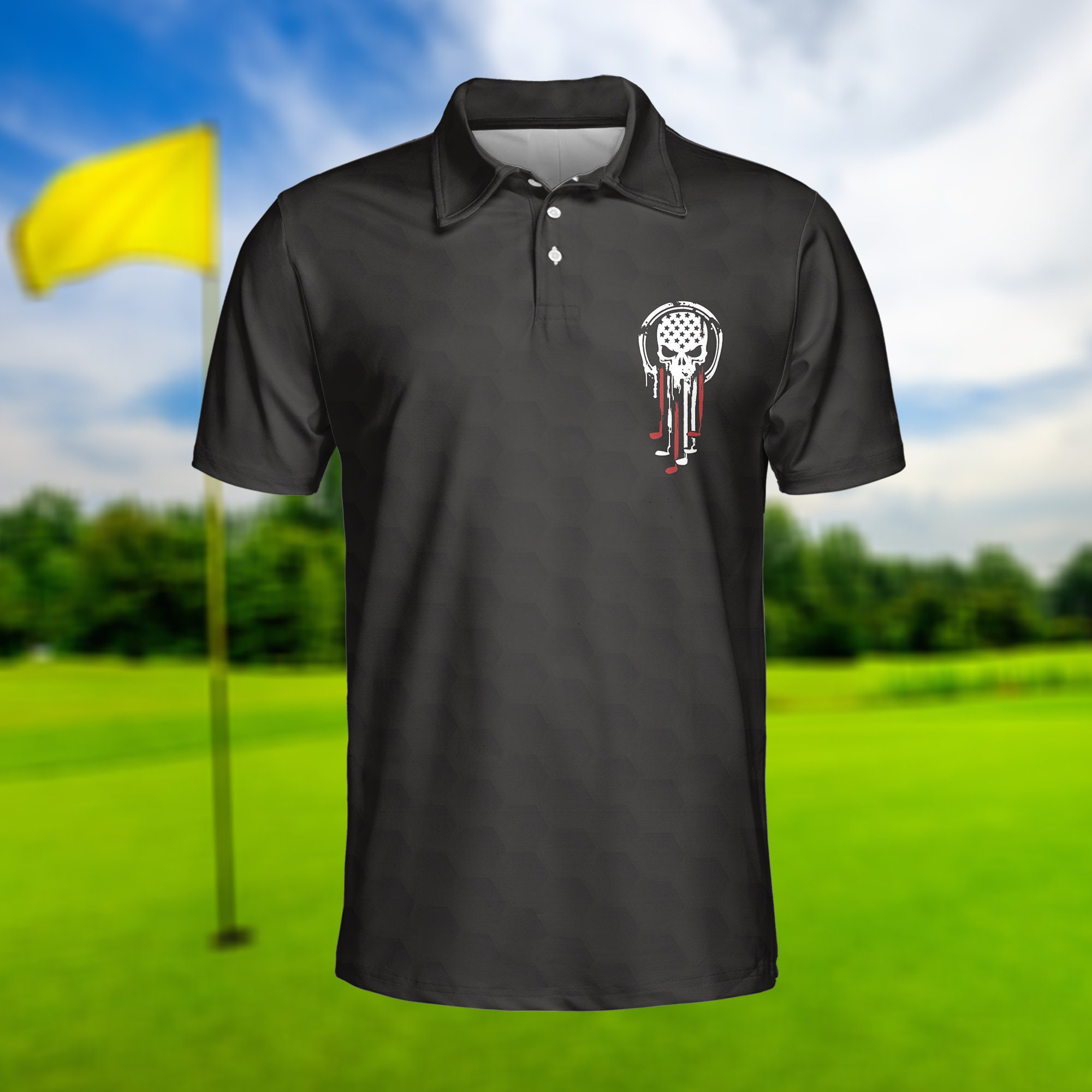 American Skull Golf Polo Shirt, American Flag Polo Shirt, Best Golf Shirt For Men