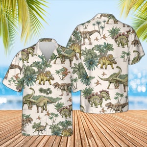 Dinosaur Hawaiian Shirt, Summer Dinosaur Shirt, Dinosaur Tropical Shirt, Dinosaur Lover Shirt