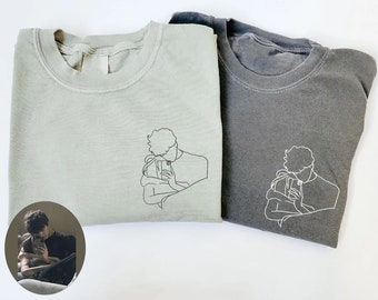 Comfort Colors Custom Line Zeichnung Portrait vom Foto Shirt, Foto Portrait Shirt, süßes Paar Shirt, Familien Porträt Geschenk, Paar Shirt