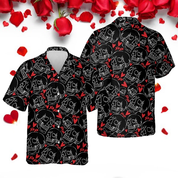 Skeleton Love Hawaiian Shirt, Spooky Valentine Hawaiian Shirt, Funny Valentine Skull Shirt