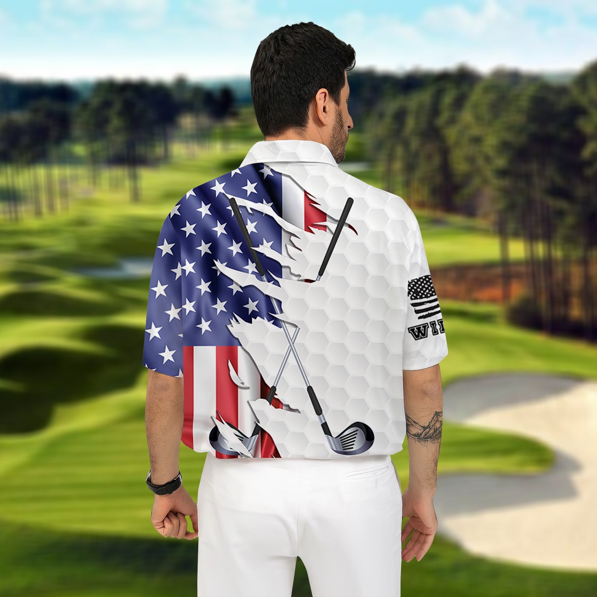 Personalized American Golfer Polo Shirt, 4th July American Flag Polo Shirt, Patriotic Golf Shirt