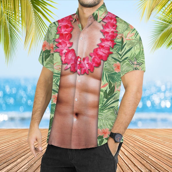 Funny Abs Aloha Tropical Flowers Hawaiian Shirt, Summer Men Hawaiian Shirt