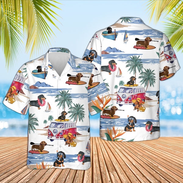 Summer Dog Custom Hawaiian Shirt, Dachshund Hawaiian Shirts for Men, Hawaiian Shirts for Men