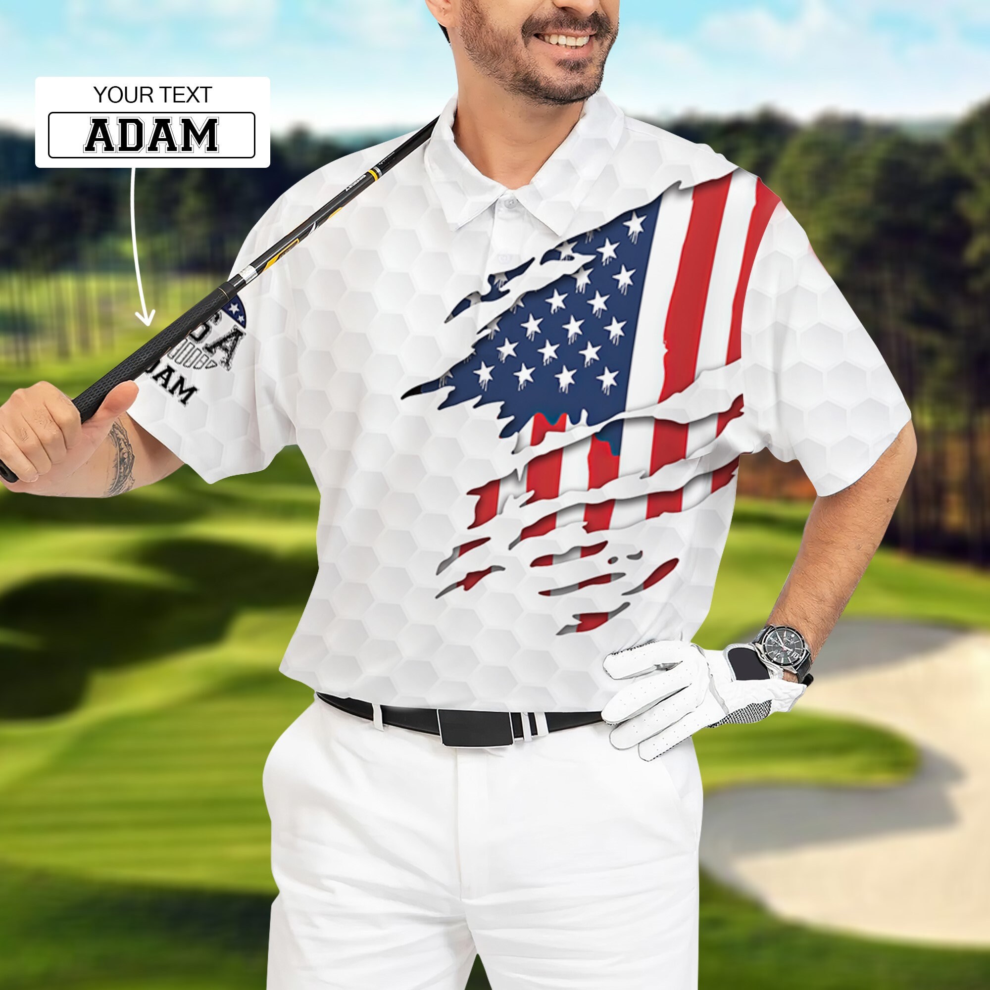 Golf American Flag Polo Men Shirt 4th July USA Golf Shirt Etsy