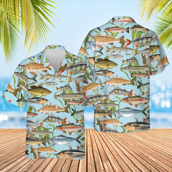 Fish Hawaiian Shirt, Pattern Fishing Hawaiian Shirt, Fishing Lover