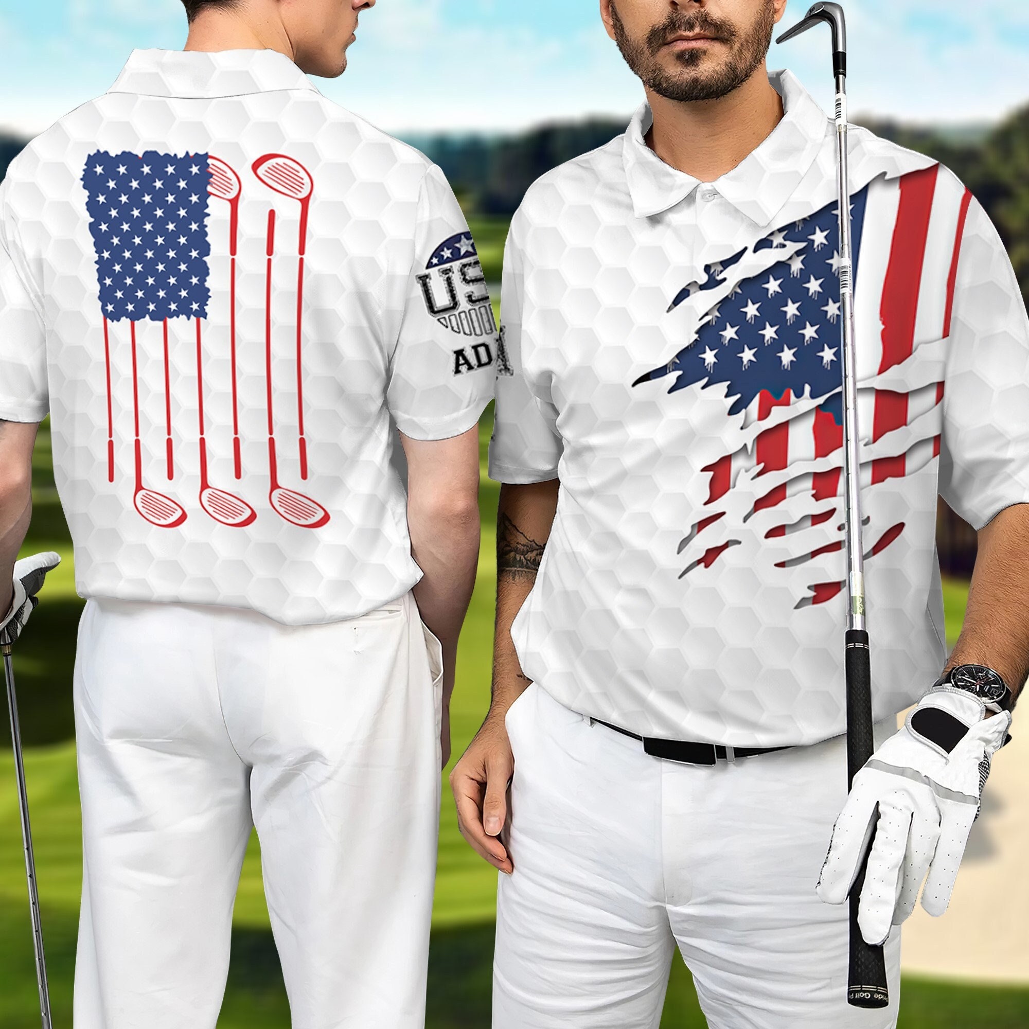 Golf American Flag Polo Men Shirt 4th July USA Golf Shirt Etsy