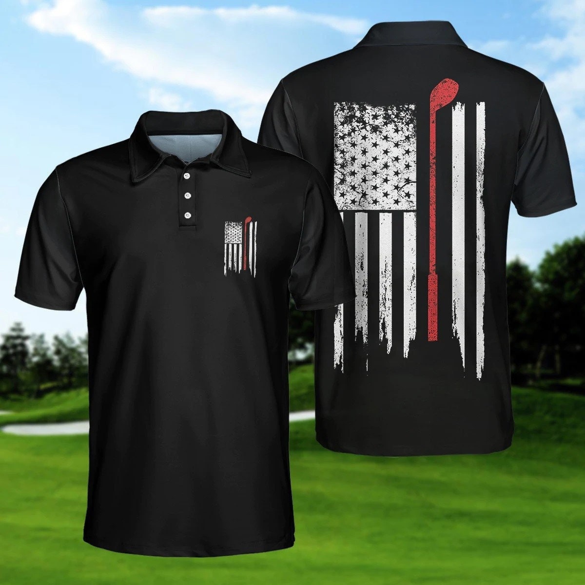 Golf American Flag Golf Polo Shirt,  American Flag Polo Shirt, Patriotic Golf Shirt For Men