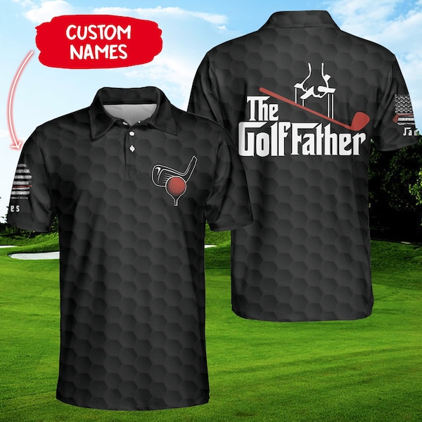 Polo de golf père drapeau américain, polo texture golf, chemise de golf patriotique pour homme, cadeau cool pour homme