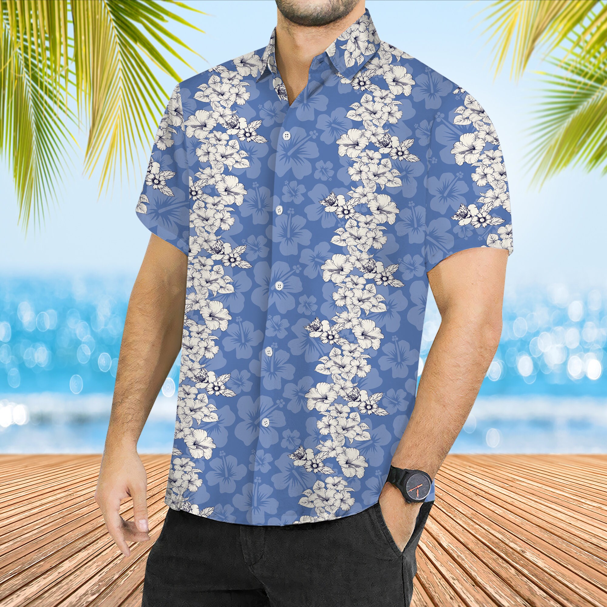 Blue Hibiscus Hawaiian Shirt, Tropical Hawaiian Shirt, Summer Matching Shirt