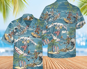 Skeleton Beach Summer Hawaiian Shirt, Tropical Beach Shirt, Funny Hawaiian Shirt for Men