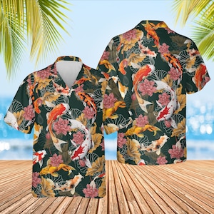 Koi Fish Pattern Hawaiian Shirt, Japanese Koi Fish, Koi Fish Hawaiian Shirt