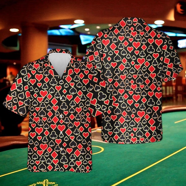 Chemise hawaïenne poker casino noire, chemise Gamble, tenue de poker déguisement cartes