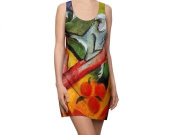 Vestido con espalda cruzada para mujer - Franz Marc El mono / Arte abstracto / Vibraciones coloridas de la isla tropical Love Jungle All Over Print Designer