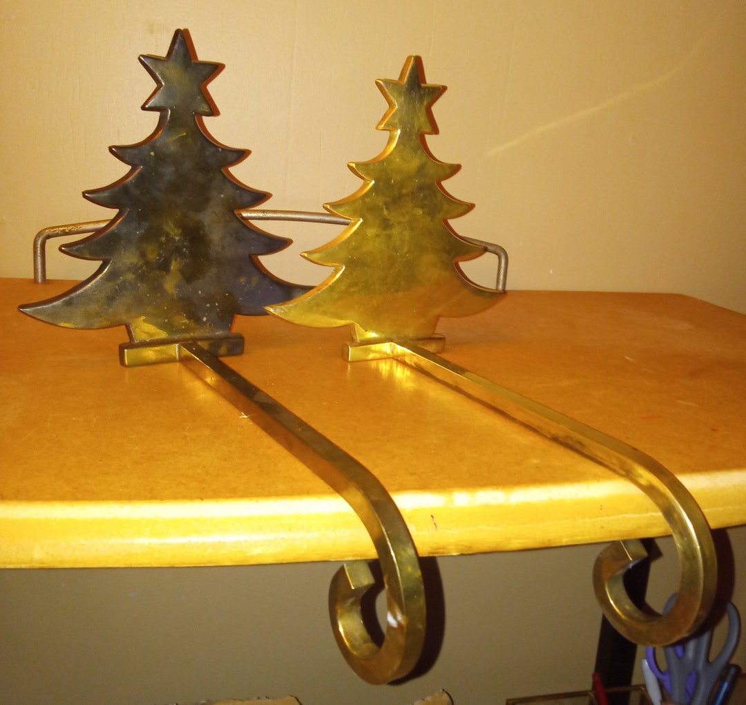 Vintage Solid Brass Stocking Holders Christmas Tree Mantle Shelf Unique