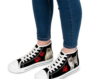 Zapatillas altas para mujer - Fotografías de gatitos / gatos / gatitos siameses Impresiones de patas de amor Diseño único Diseño de zapatos de dama de gato Lindo Adorable