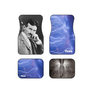 Car Mats (Set of 4, size chart in photos) Nikola Tesla Electric Car Lightning Electricity Photograph Face Image Badass Unique Art Elon Musk