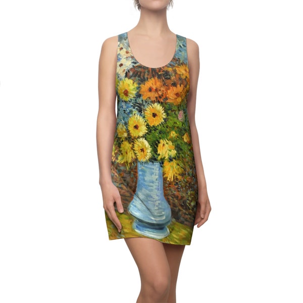 Women's Racerback Dress - Vincent Van Gogh Flowers in a Pot All Over Print Design Famous Starry Night Unique Pattern Love Art Colorful