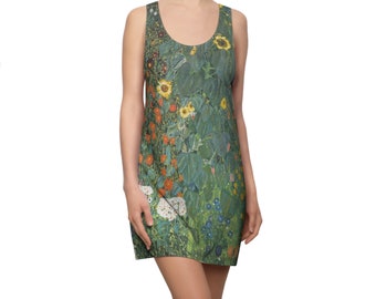 Vestido con espalda cruzada para mujer - Gustav Klimt Flores Estampado integral Girasoles Diseño único Jardín Rosas coloridas El beso Pintor Amor
