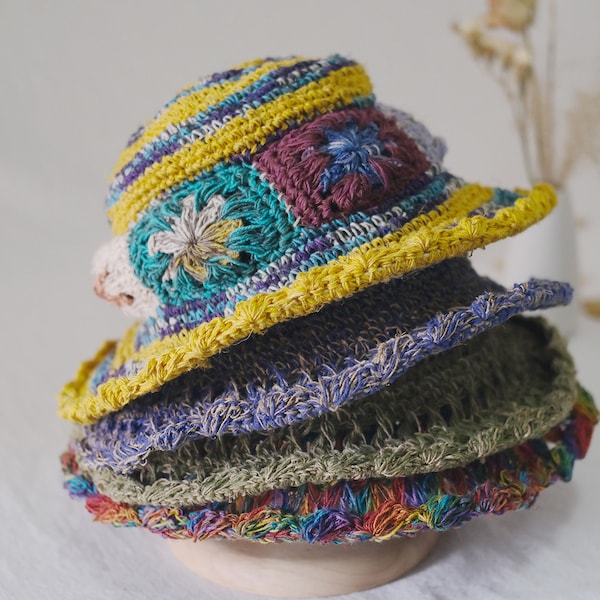 Sombrero de sol de verano, sombrero tejido a mano, sombrero de sol de cáñamo orgánico, sombrero de sol ecológico, visera transpirable de ganchillo a mano, sombrero de verano de mujer, gorra de playa