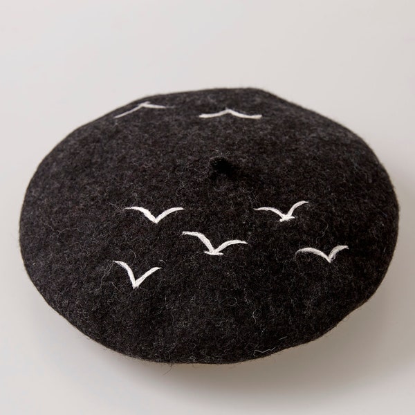 Wool needle felted beret,Fall winter beret for women,Handmade felting berets,Flying geese berets hat,Fall accessories beret cap,Wool berets