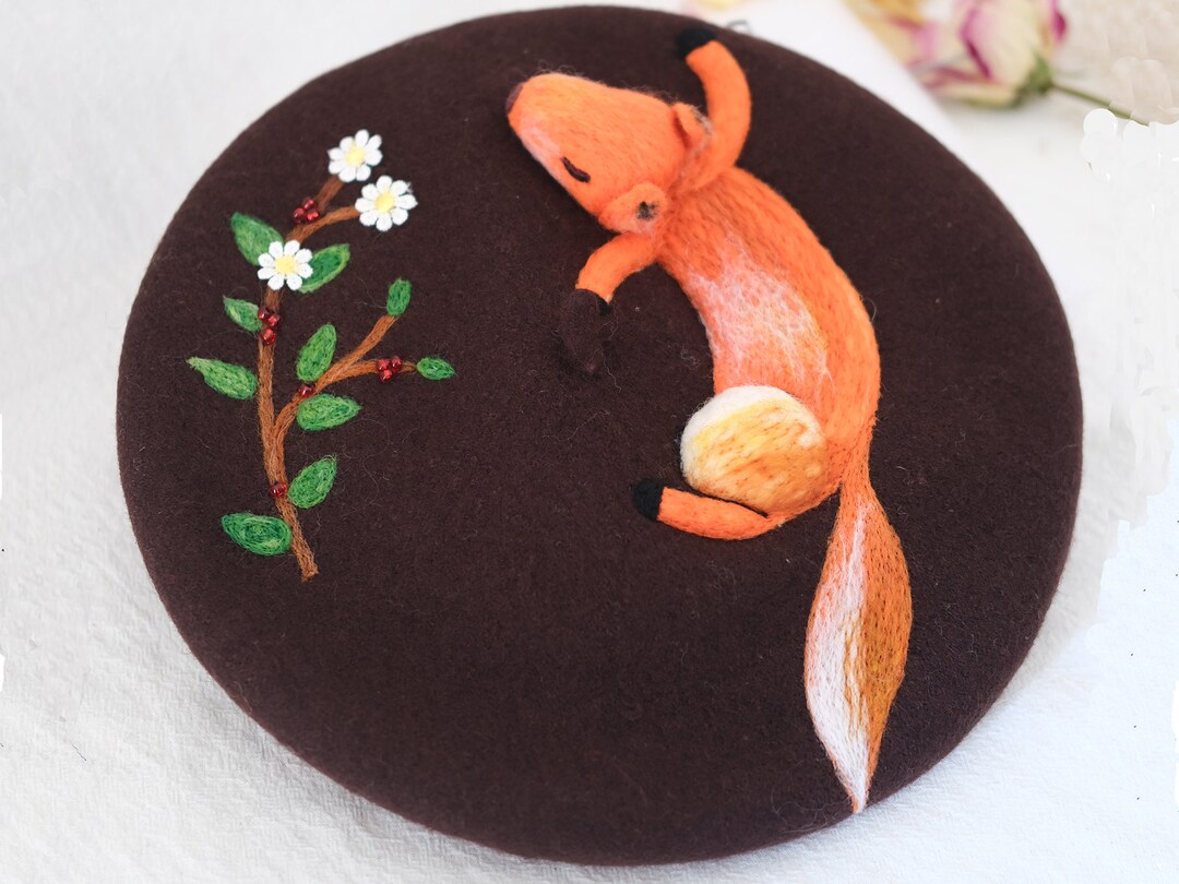 8566 Handmade Felt Fox Ears Cartoon Wool Beret Hat For Women Girls Winter Handmade Wool Felt Fox Ears Design Beret | Whimsical Animal  main image 4