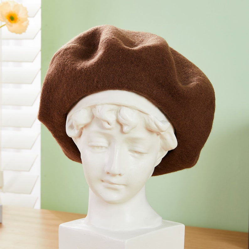 Chapeau de béret Français de grande taille, béret vintage pour femmes, béret de couleur unie surdimensionné, béret dautomne 100% laine, béret personnalisé, casquette de bérets rouge/noir Bear Brown