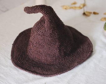 Handmade Folding Straw Hat,Hand Knitted summer Hat,Organic Hemp Sun Hat,Eco friendly,Women Summer Hat,Beach Cap,Halloween Witch Hat