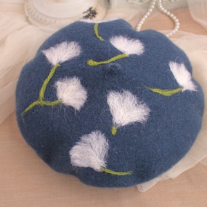 Flying dandelion beret,Handmade felting wool berets hat,Fall winter accessories cap,Beret hat for women,Creative felt hat,Gift beret for her