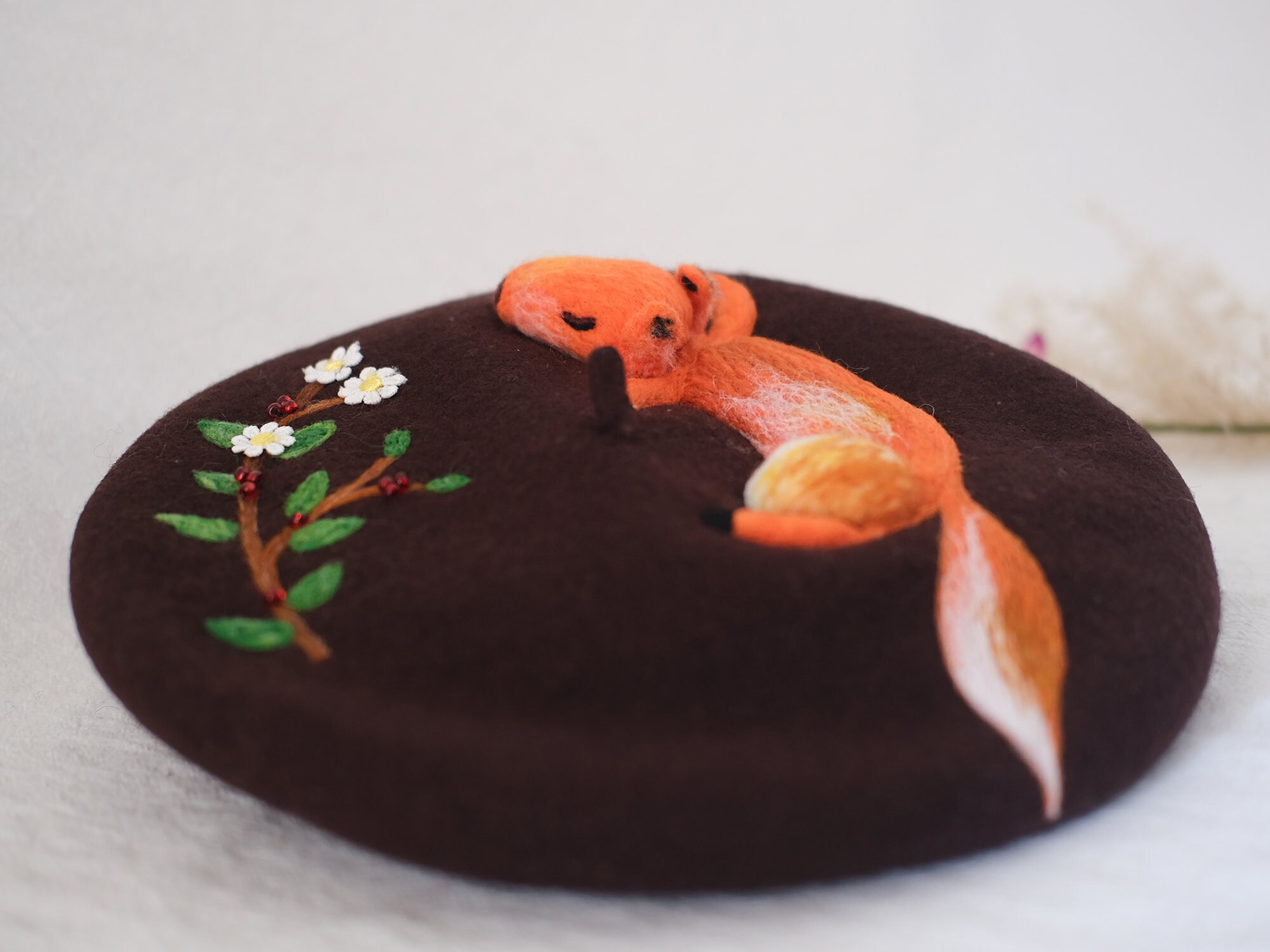 Handmade Wool Felt Fox Beret: 3D Design, Fall Winter Hat - Etsy display picture 1
