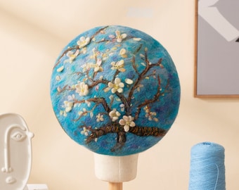 Van Gogh Almond Blossom Beret: Hand-Needle Felted Wool Art Hat
