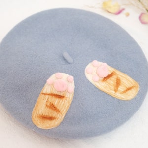 Handmade Wool Felt Beret: Cat Paws Design