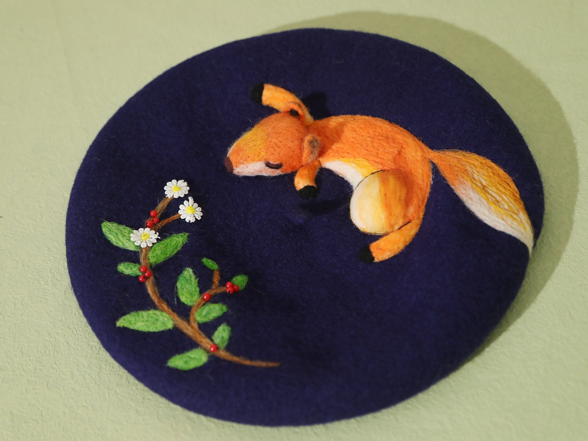 8566 Handmade Felt Fox Ears Cartoon Wool Beret Hat For Women Girls Winter Handmade Wool Felt Fox Ears Design Beret | Whimsical Animal  main image 2