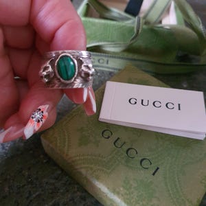 Stunning GUCCI Garden Tiger Head Ring 925 Sterling Silver Green