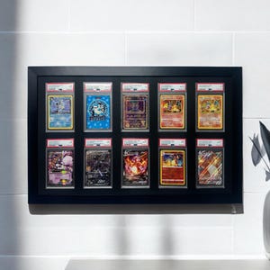 PSA/Cgc Compatible Card Wall Frame: 10 Grid , Pokémon/NBA/Sports Collectibles, Display Solution for Graded Trading Cards