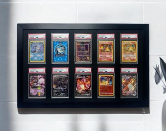 Marco de pared para tarjetas compatible con PSA/CGC: cuadrícula de 10, coleccionables de Pokémon/NBA/deportes, solución de exhibición para tarjetas coleccionables clasificadas